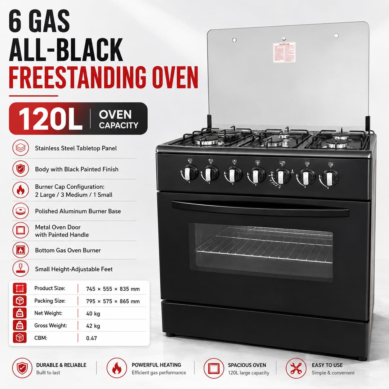 Factory direct sales 6 gas stove pure gas burner machine with oven upright conjoined oven foreign trade export