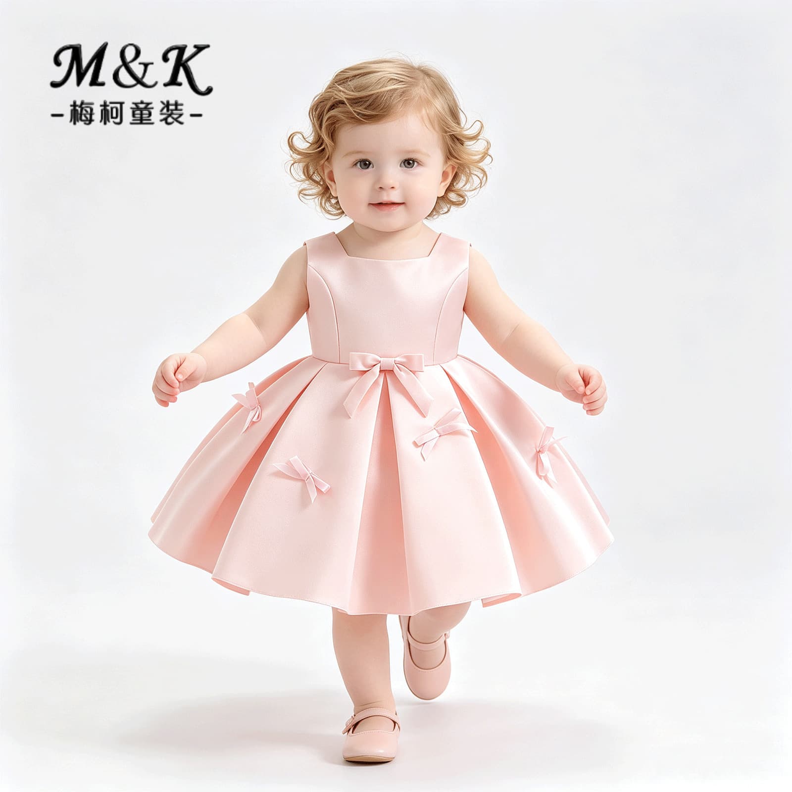 Children's dress one-year-old baby birthday princess dress satin little girl wedding flower girl stage performance dress dress