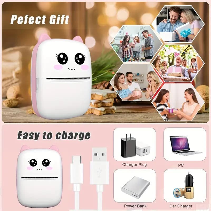 2025 Cross-Border Mini Label Thermal Printer for Mobile Phone Photos, Small Portable Pocket-Sized Student Error Correction Printer