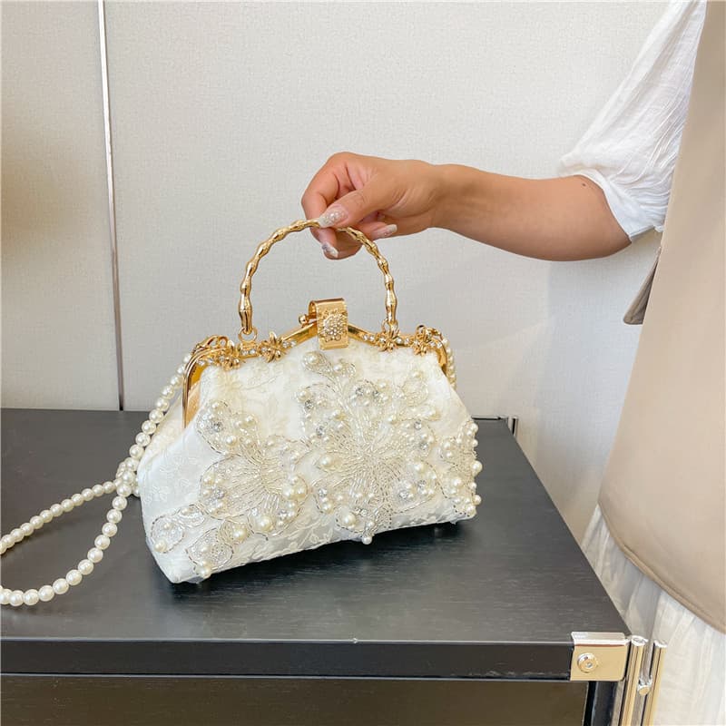 Pearl embroidered fashion handbag cheongsam banquet clutch chain bag embroidered bead bag shoulder bag pearl chain bag