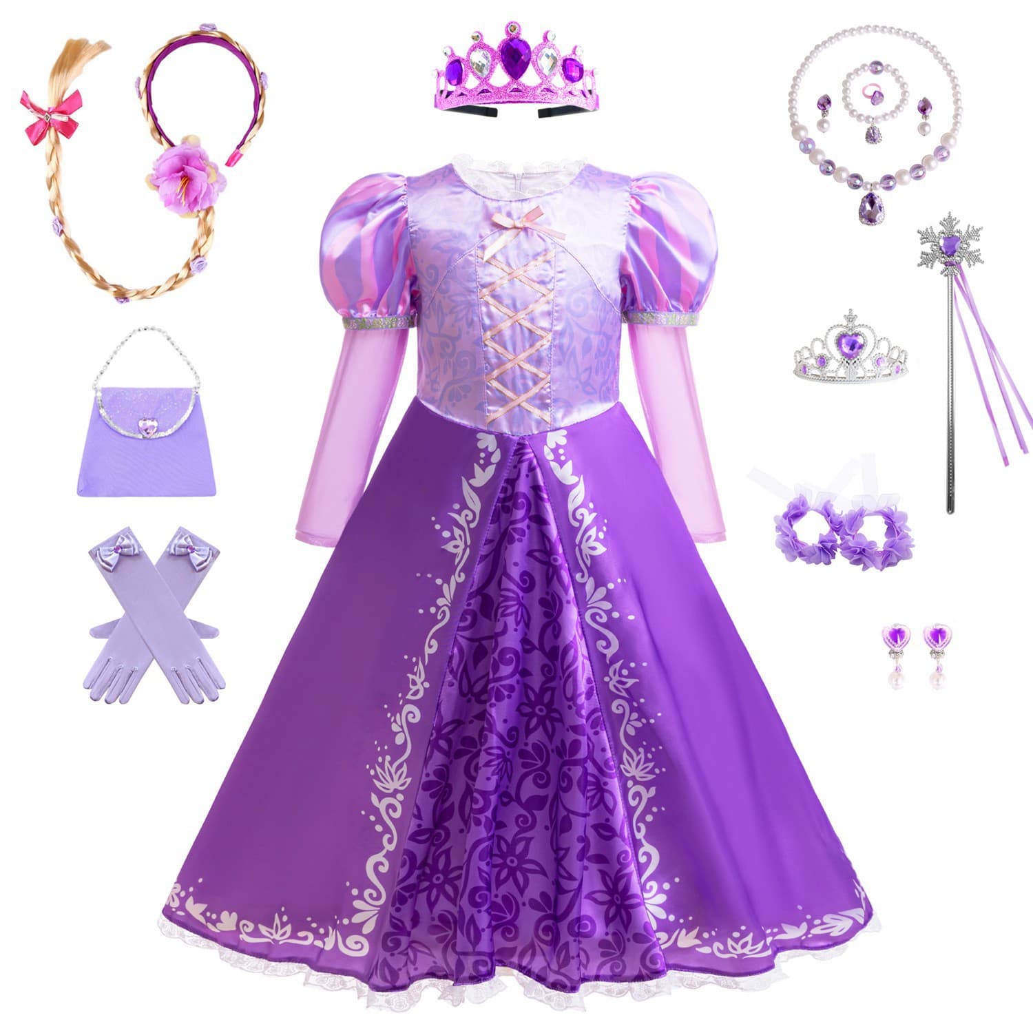 Cross-border Trade Long Hair Princess Rapunzel COS Dress Sofia Fashionable Performance Costume Host Stage Dress Frozen NN69
