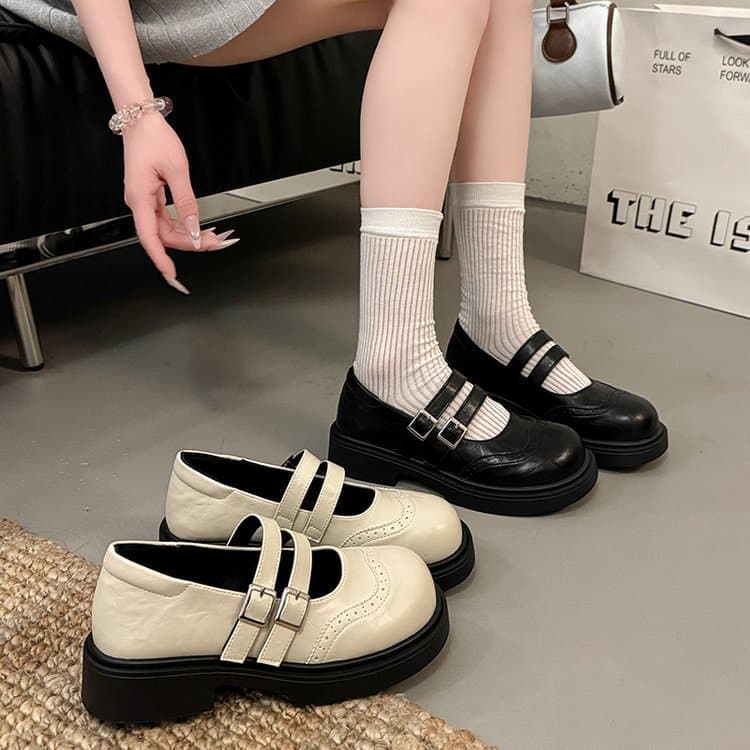 Vintage Round-Toe Platform Mary Jane Shoes 2026 New Summer School Style Leather Shoes for Dresses