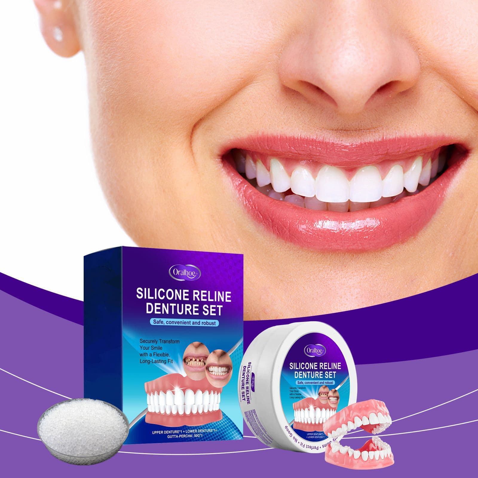Oralhoe Denture Modification Braces Beauty Dentures for Teeth Enhancement Comfortable Smile Care Kit