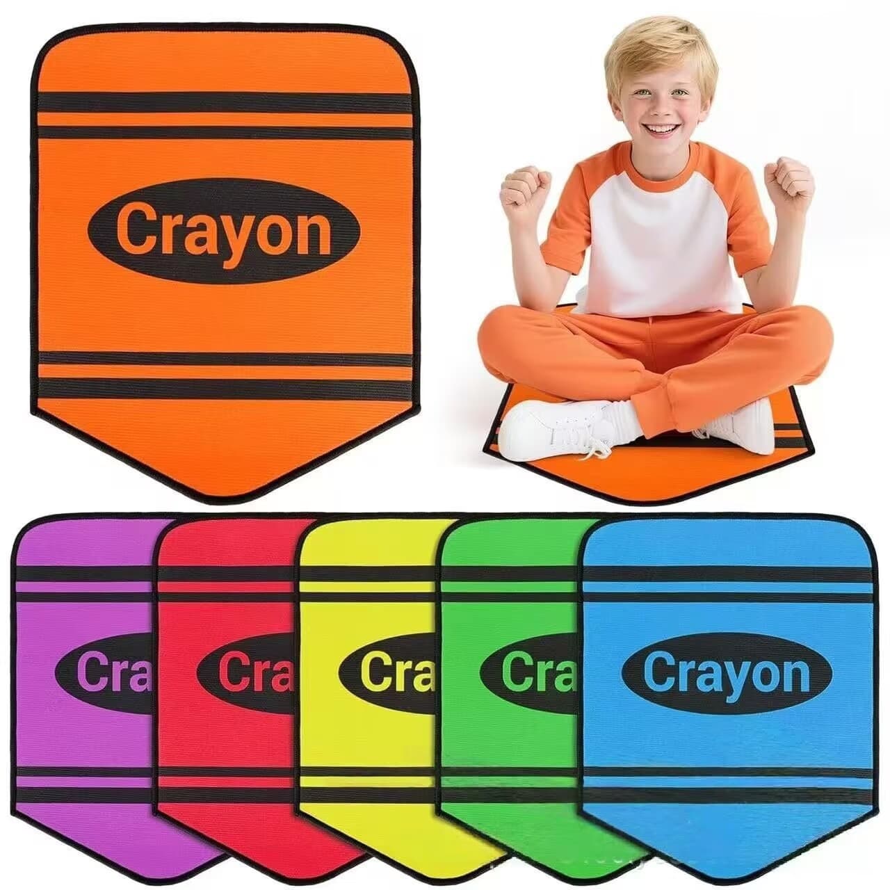Cross-border temu color crayon crystal velvet carpet cartoon kindergarten decorative floor mat children's educational game carpet