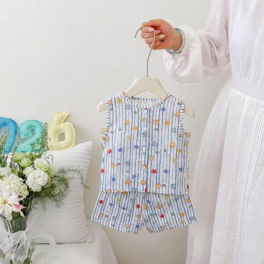 Children's Summer Pajamas Boys Lyocell Breathable Homewear Girls Floral Print Vest Shorts Cotton Silk Sleeveless Set