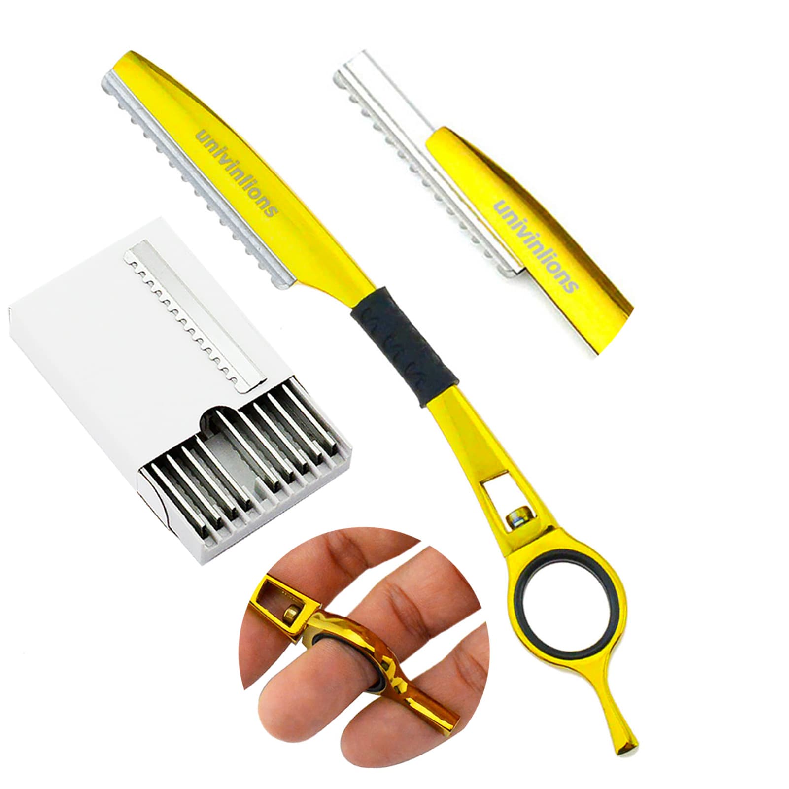 Hot-selling in Europe and America: 1 thinning razor + 10 replaceable blades, rotary handle thinning razor, safety razor for thinning and precision hair styling