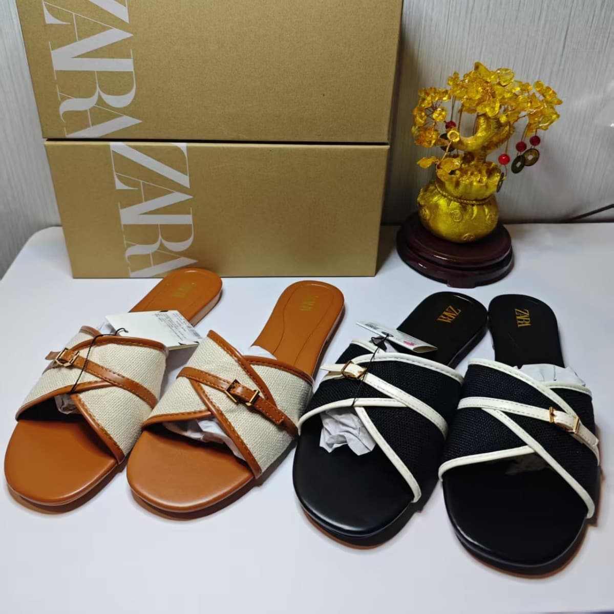 ZA2024 Autumn New Flat Bottom Square Toe Open Toe Metal Dragonfly Decorated T-Shaped Flip-Toe Sandals and Slippers for Women with Back Buckle
