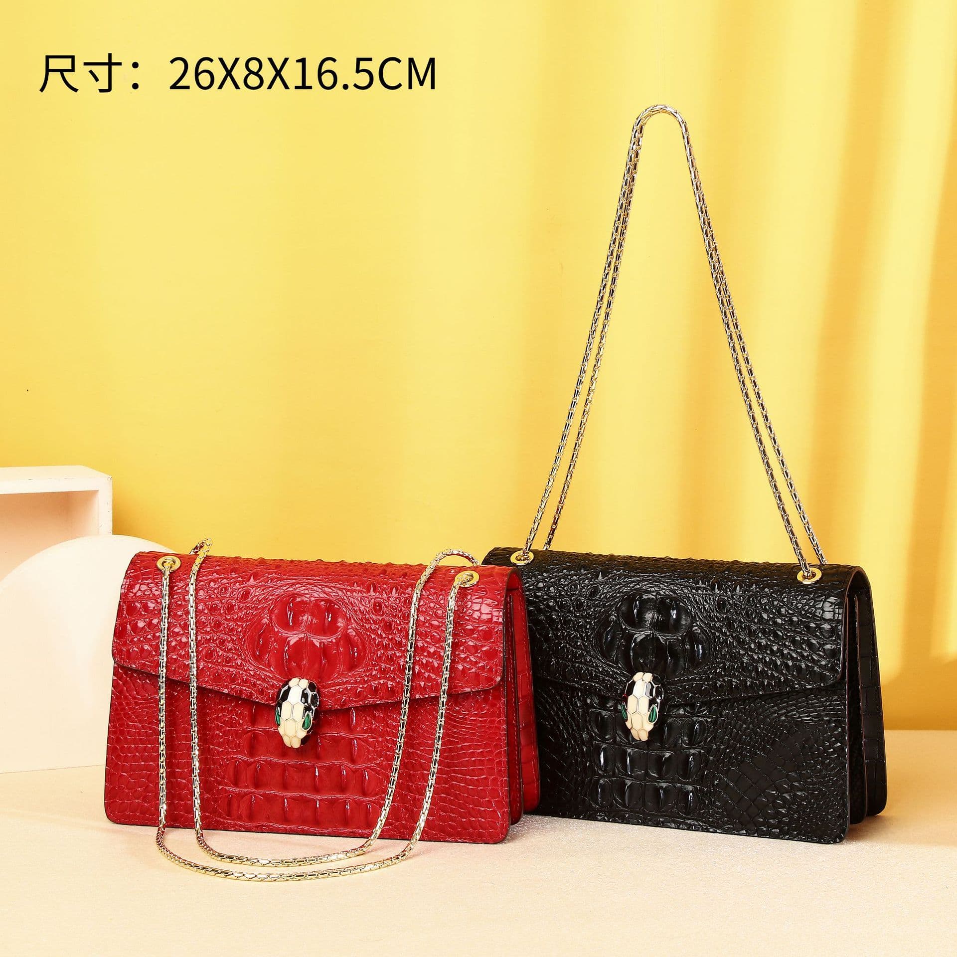 Crocodile pattern women's shoulder bag crocodile back bone pattern cross-body bag fashion trend chain women's bag wholesale cross-border women's bag