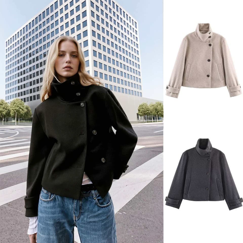 ZA2025 Winter New Arrival Cross-border European and American Style Women's Street Fashion Stand Collar Short Jacket