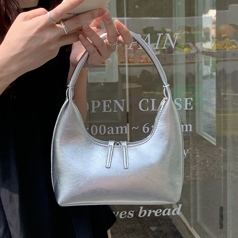 French Style silver Texeled Underarm Bag Women's Summer Texeled Niche Shoulder Bag Handbag South Korea Ins Bag