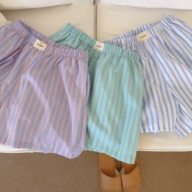 Women's Loose Casual Cotton Stripe Shorts Home Sleepwear Pants Comfortable Elastic Waist Outdoor Wearable Summer Trousers