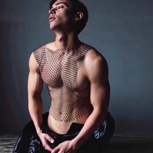 Rhinestone Sexy Men's T-Shirt Half Tank Top Sheer See-Through Versatile Fishnet Nightclub Performance Mesh Black