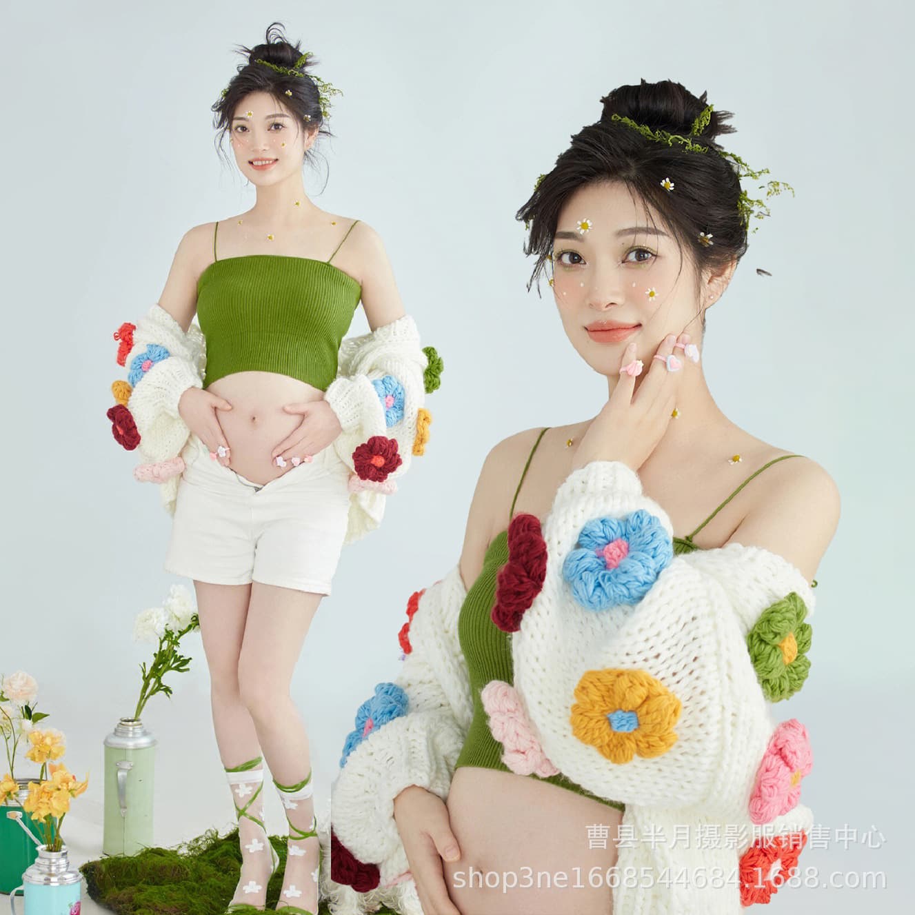 2025 New Studio Maternity Theme Outfit Japanese Style Mom-to-Be Photography Fresh Fashion Loose Knit Set Women