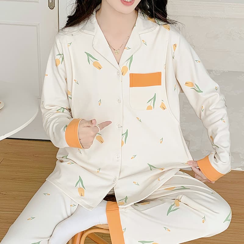 220g 40s Combed Cotton New Maternity Sleepwear Loose Nursing Top for Postpartum Breastfeeding Women Pajama Set