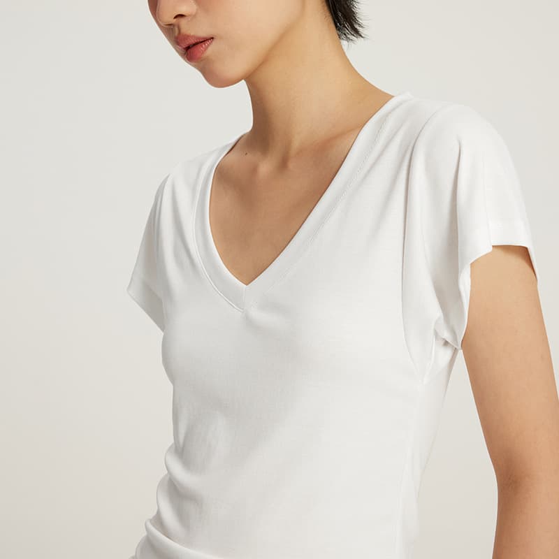 Teeshe Women's Lyocell V-Neck Layered T-Shirt 2026 Spring/Summer New Arrival 7A Antibacterial Slim Fit Short Sleeve Top