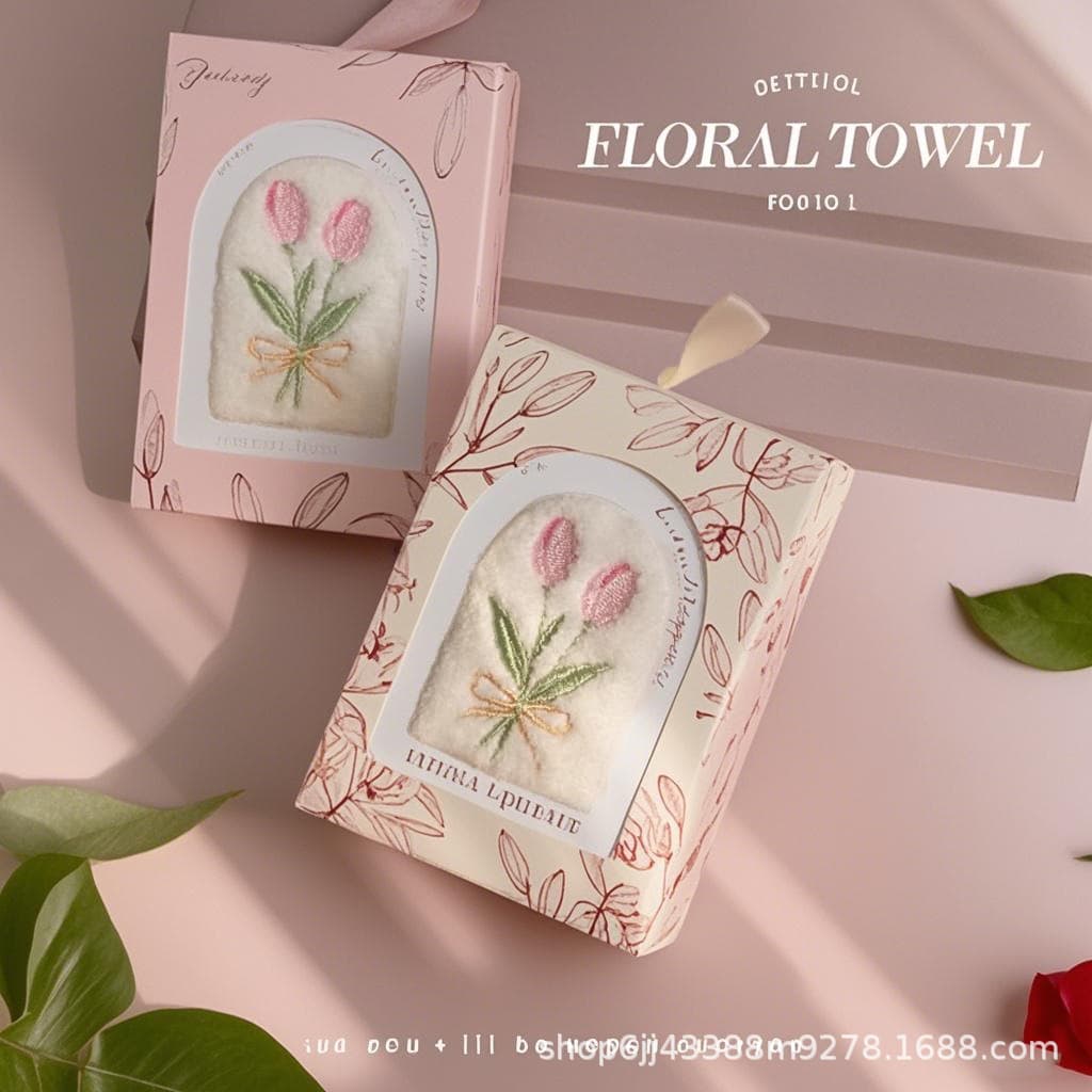 Tulip Embroidered Towel Wedding Face Square Towel, Bridesmaid Hand Towel and Handkerchief Gift Bag Set