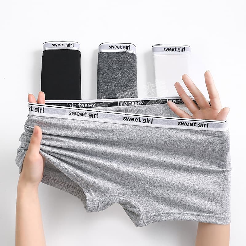 Cross-Border Boxer Briefs Mid-Rise Hip-Hugging Breathable Women's Boxer Shorts Wholesale Minimalist Letter Waistband Anti-Peek Four-Corner Shorts