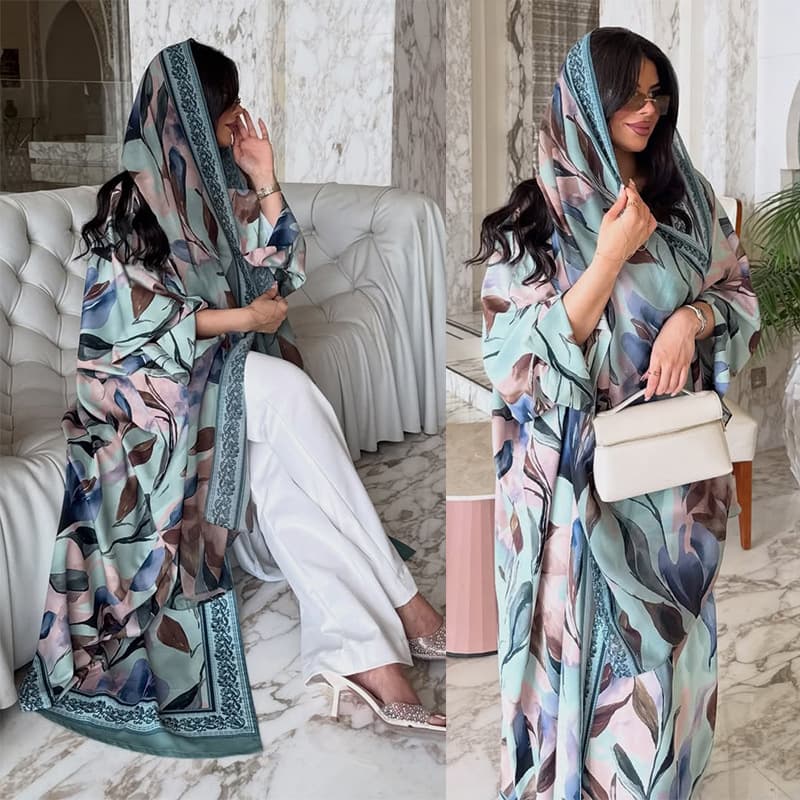 MQ287 Modest Cross-border Women's Fashion Printed Plus Size Long Dress Chiffon Headscarf New Women's Outerwear