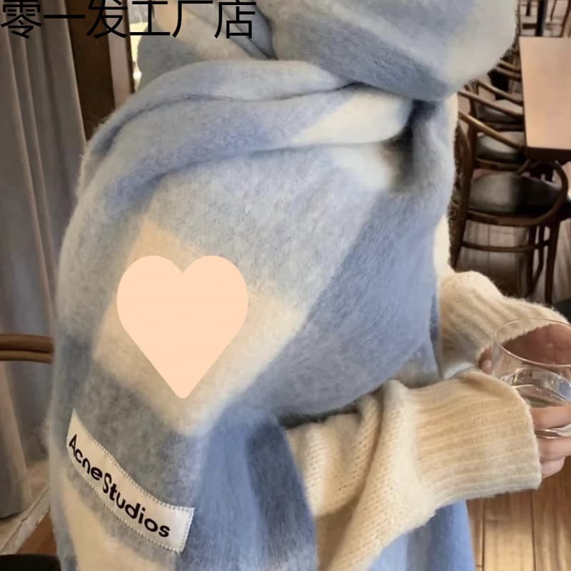 Autumn/Winter New Thickened Warm Rainbow Plaid Scarf with European/American Loop Yarn and Chunky Tassel Color-block Shawl