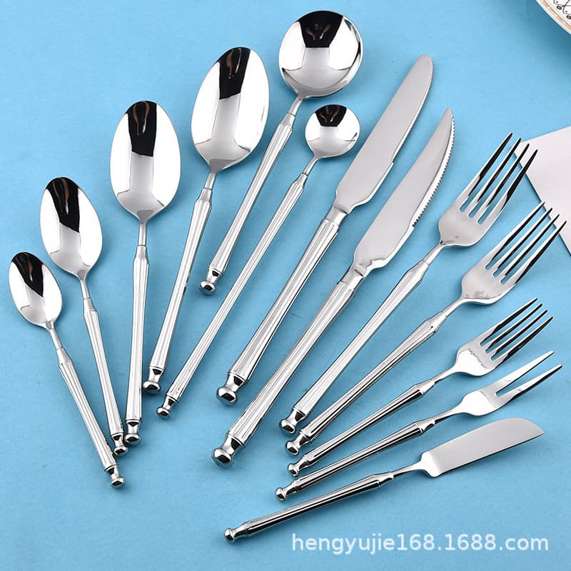 304 Stainless Steel Cylindrical Cutlery Restaurant Western Steak Knife Butter Knife Fork Spoon Tea Spoon Round Spoon Dessert Spoon Fork