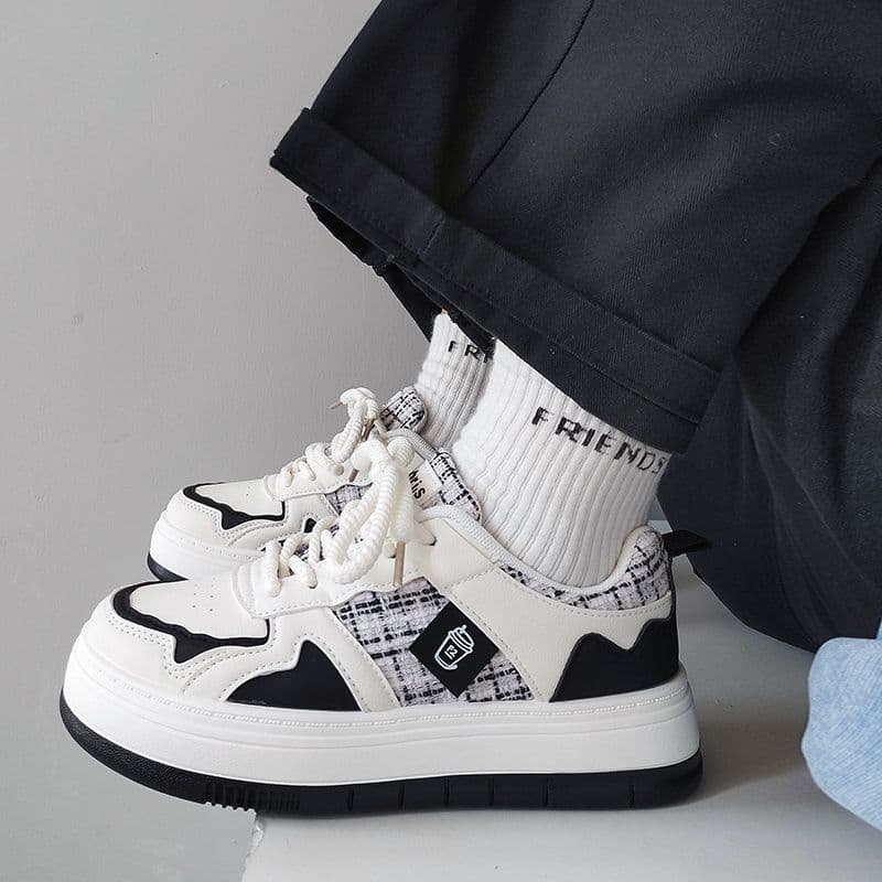 Girls' White Canvas Shoes 2024 Autumn New Houndstooth Casual Sports Board Shoes for Students