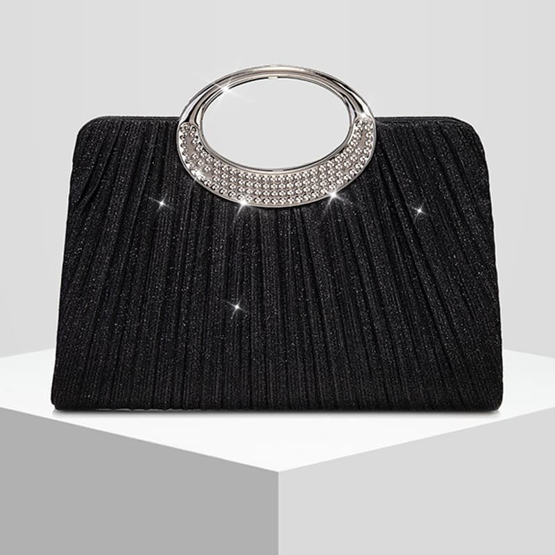 New Women's Round Ring Pleated Sparkling Evening Bag Clutch Wedding Purse
