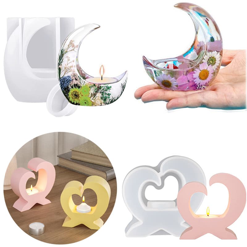 Moon Crescent Aromatherapy Candle Holder Silicone Mold, Resin DIY Love Candle Base Lamp Stand Decoration