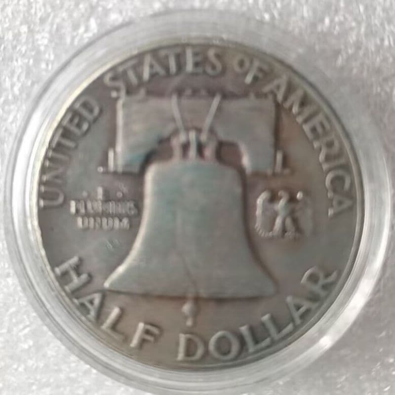 Antique-style craft P-version US half-dollar Franklin coin, brass-plated silver commemorative coin, round box.