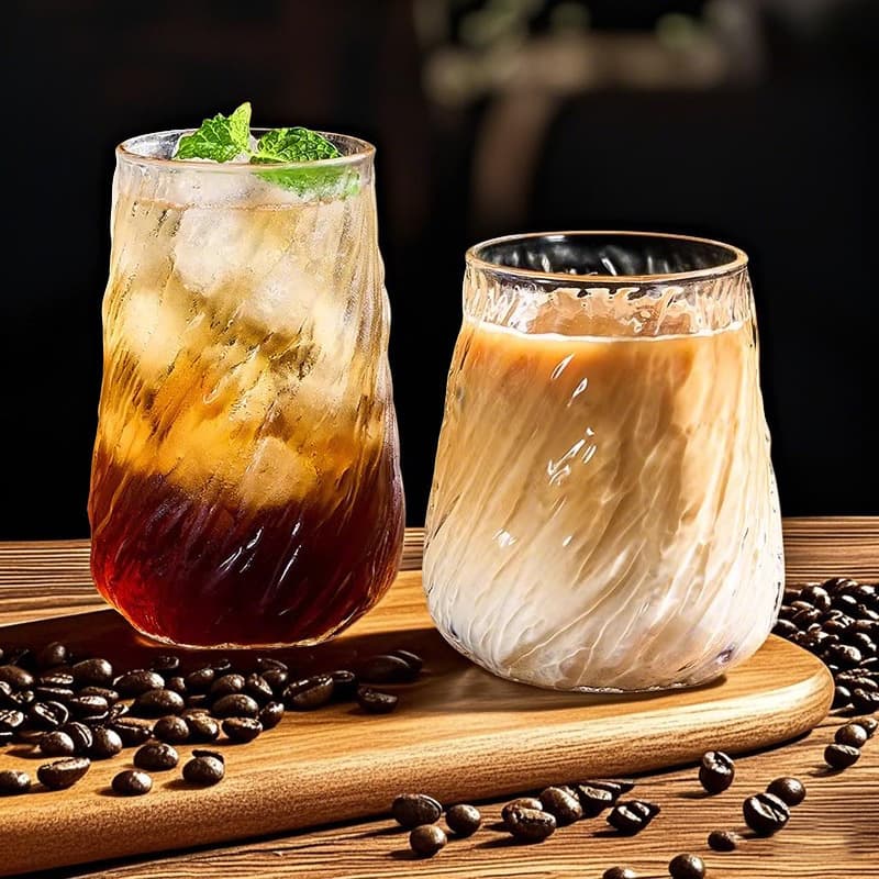 New Stylish Vertical-Striped Glass Coffee Cup for Home Use, Large Capacity Spiral Water Cup, Iced American Latte Glass Cup