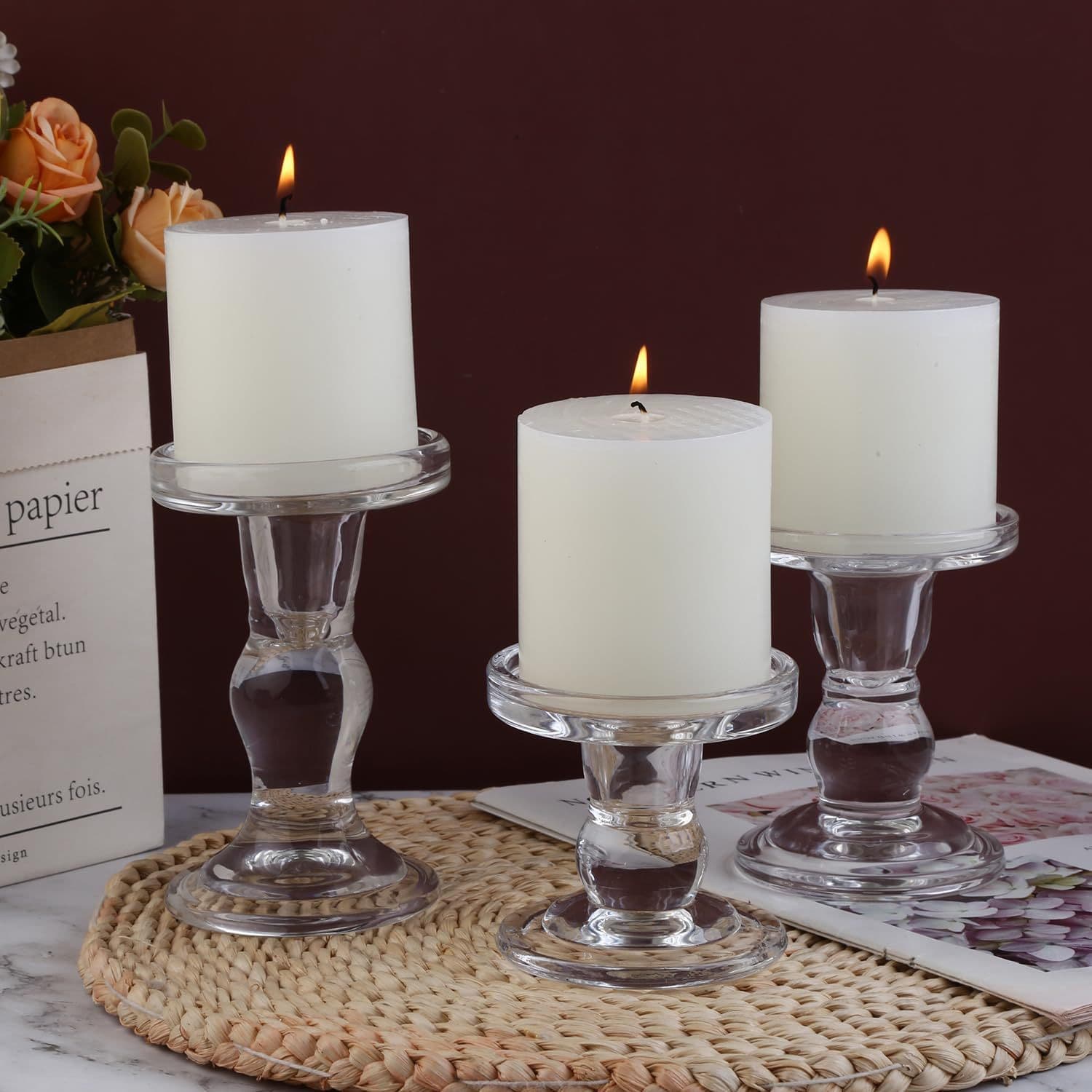 European Vintage Transparent Glass Candle Holder Creative Home Decor Wedding Party Banquet Candlelight Dinner Atmosphere Candle