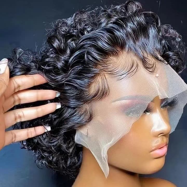 African Small Curls Little Elf 13x1 Lace Top Trending Afro Puff 100% Human Hair Wig European American Best Seller