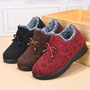 Winter New Style Old Beijing Cloth Shoes Women's Cotton Shoes Fleece-Lined Thickened Slip-On Mother Shoes Fashion Soft Sole Snow Boots Women