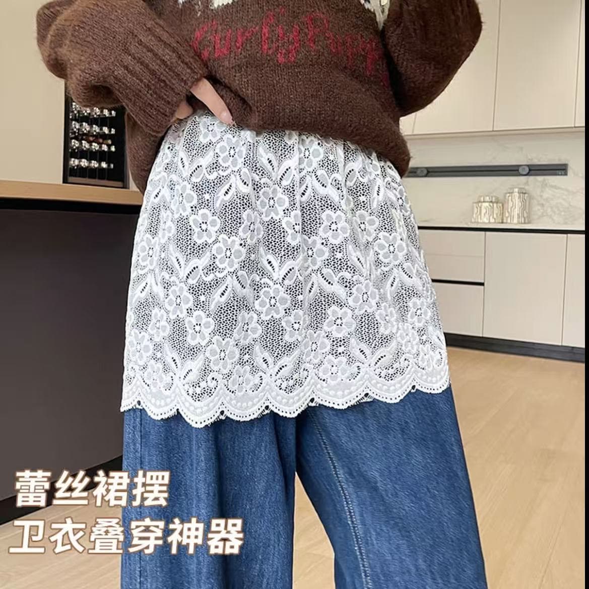 Lace layered butt curtain sweatshirt bottoming slimming butt-covering short skirt for women autumn and winter new Korean style all-match skirt