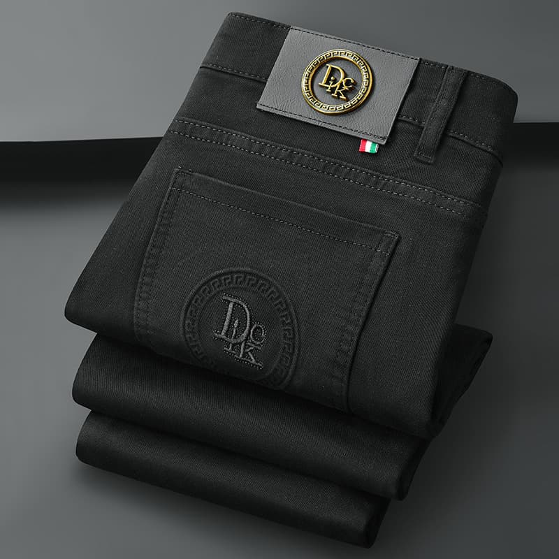 Brand European Luxury Men's Jeans Black Trousers Stretch Slim Straight Leg Pants Fashion
