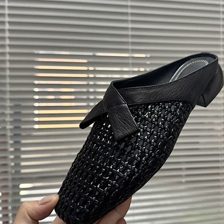 Fashion Hollow Summer Breathable Block Heel Mule Sandals for Women 2026, Square Toe Low Heel Slides