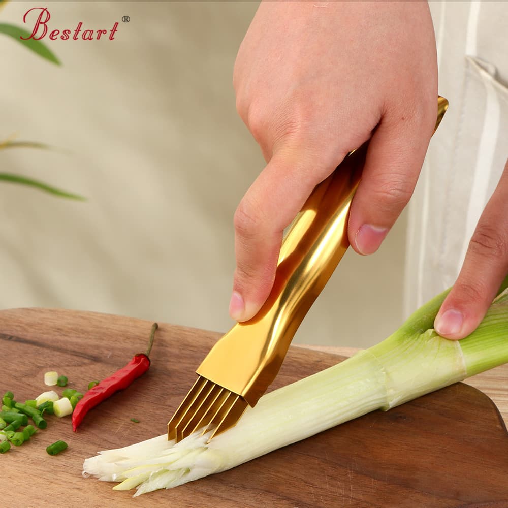 Restaurant and Home Use Gold Portable Lightweight Kitchen Tool Green Onion and Garlic Sprout Shredder Stainless Steel Scallion Cutter with Logo Option