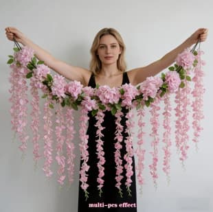 Artificial Wisteria Flower Bean Curd Living Room Garden Decoration Bean Petal Flower Plastic Vine Green Leaf Vine Wisteria Flower Source Factory