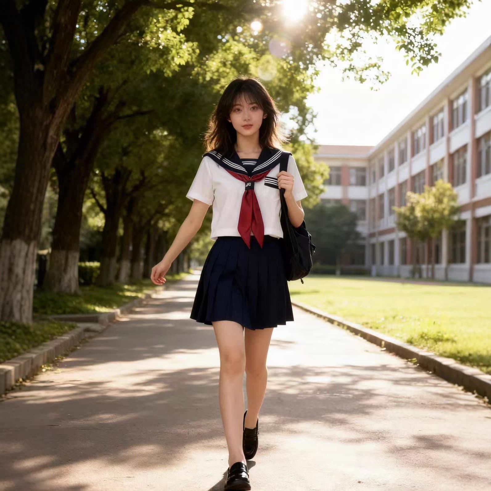 Factory-modified white three-color solid color authentic Japanese basic style JK pleated skirt sailor suit set school uniform
