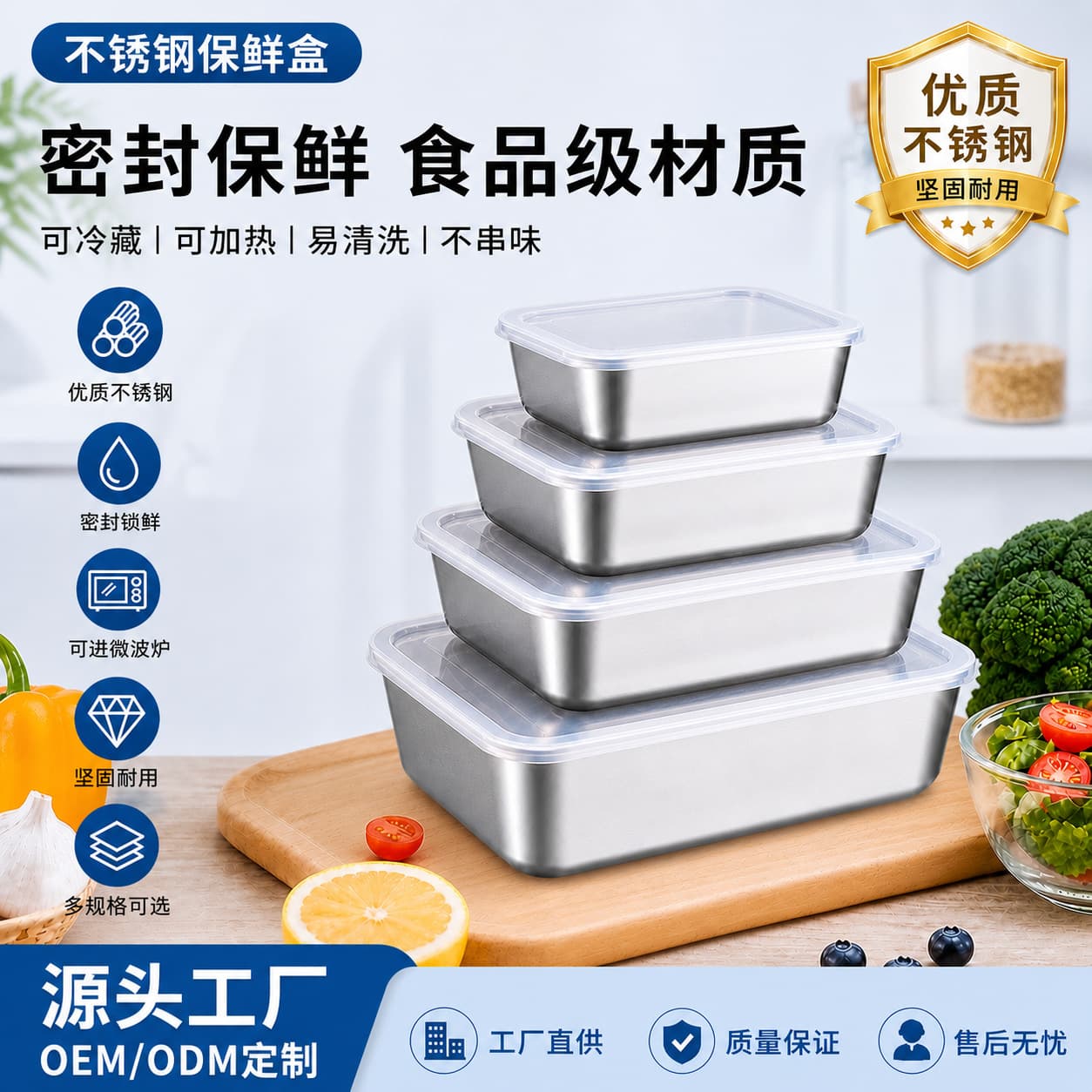 Stainless Steel Food Storage Container with Lid, Airtight Freezer Box, Refrigerator Organizer, Sealed Food Preservation Container