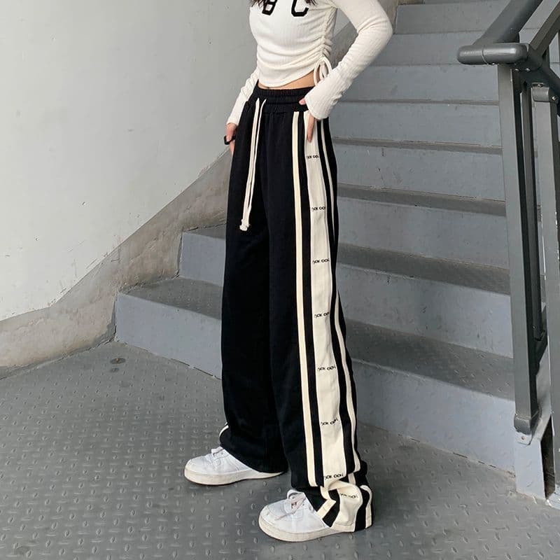 Casual Sports Pants for Female Students, Autumn/Winter New, Ins Style High-Waisted Floor-Length Trousers, Loose Straight Wide-Leg Pants, Trendy