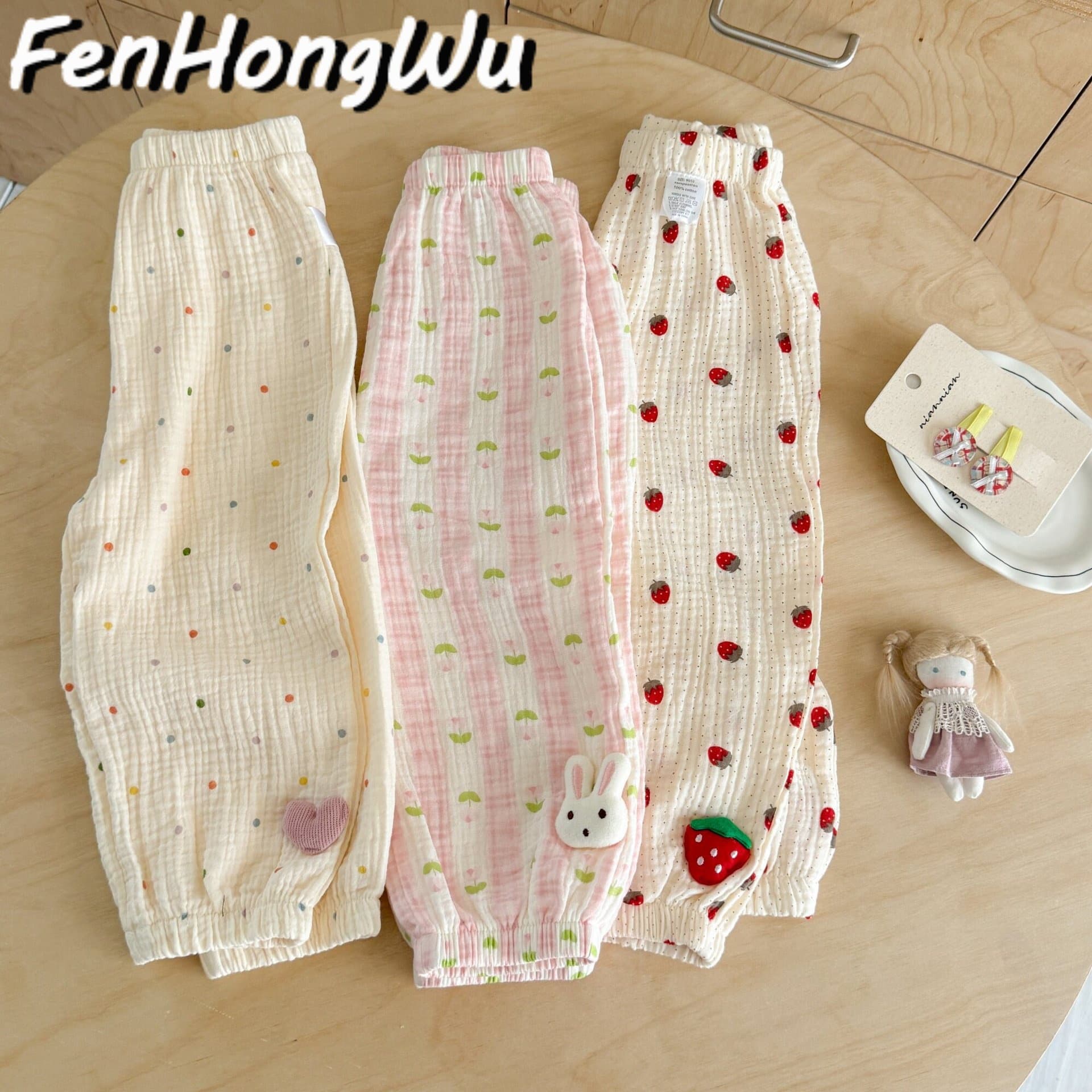 【Pink House】Children's Summer Cotton Mosquito-Proof Pants, New Summer Style, Cute Cartoon Baby Girl Fashionable Elastic Hem Pants