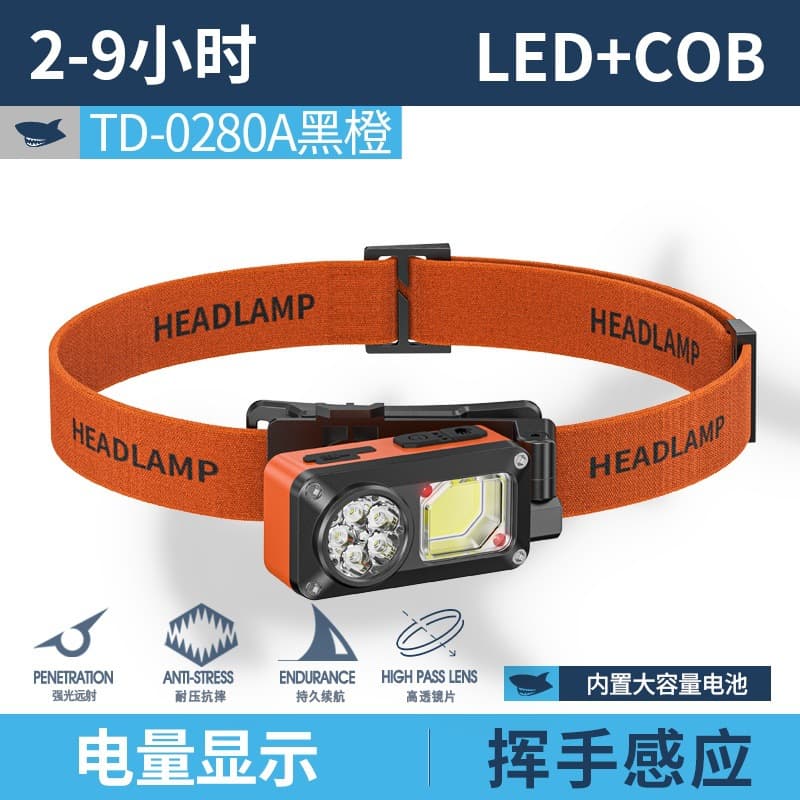 New outdoor night fishing lighting headlight working flashlight angle adjustable waterproof smart wave induction charging long