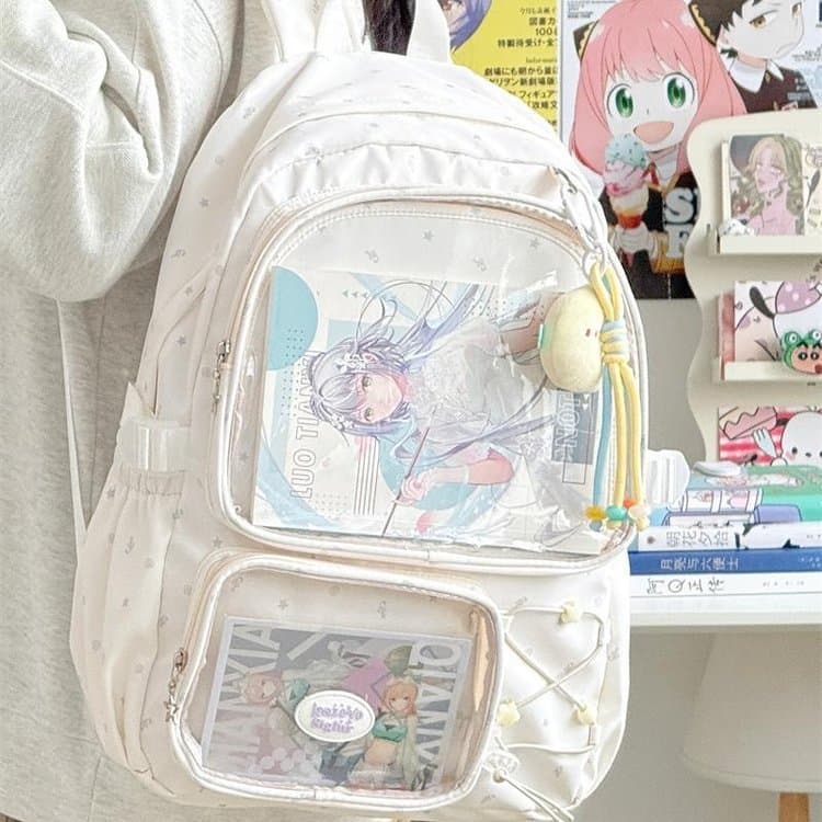 2025 New Transparent Backpack Lightweight Minimalist Middle School Student Schoolbag Japanese Style Spliced Large Capacity Cute Ita Bag