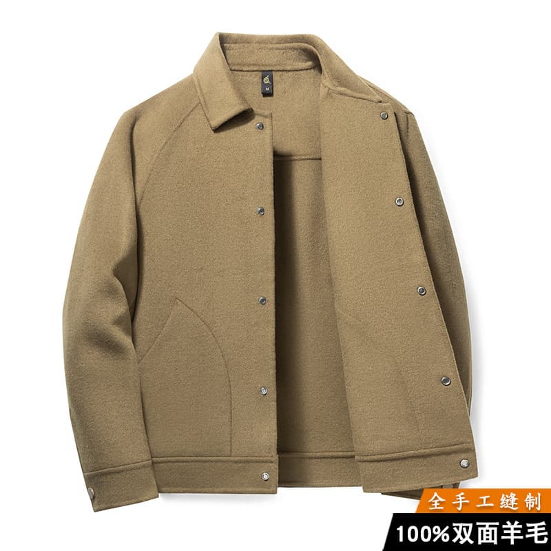 100% Wool Thick Double-Faced Cashmere Raglan Jacket, Men's Short Wool Double-Faced Coat, Winter Casual Outerwear