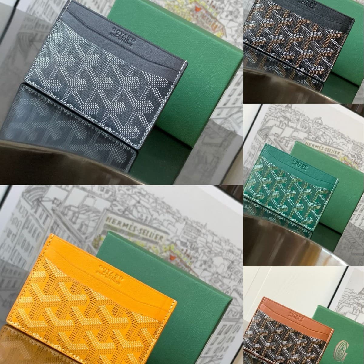 Original Goyard Card Holder Dog Tooth Unisex Coin Purse Business Card Holder Card Case Card Sleeve Top Layer Cowhide