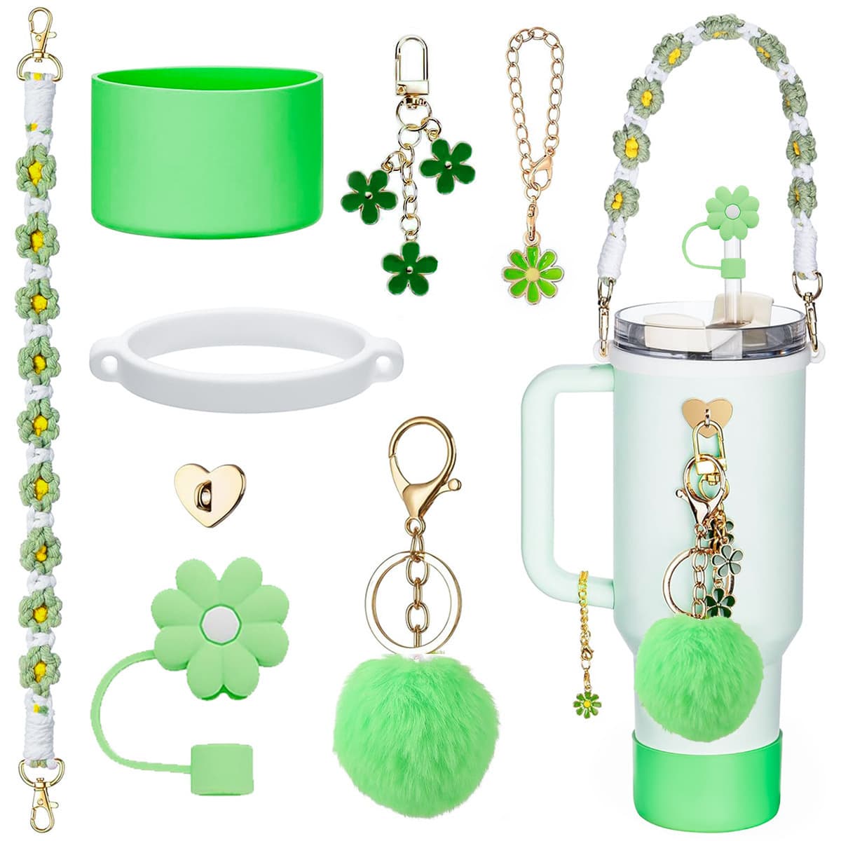 Stanley Woven Cup Chain Silicone Accessory Ins Colorful Flower Straw Topper Cup Sleeve American Style