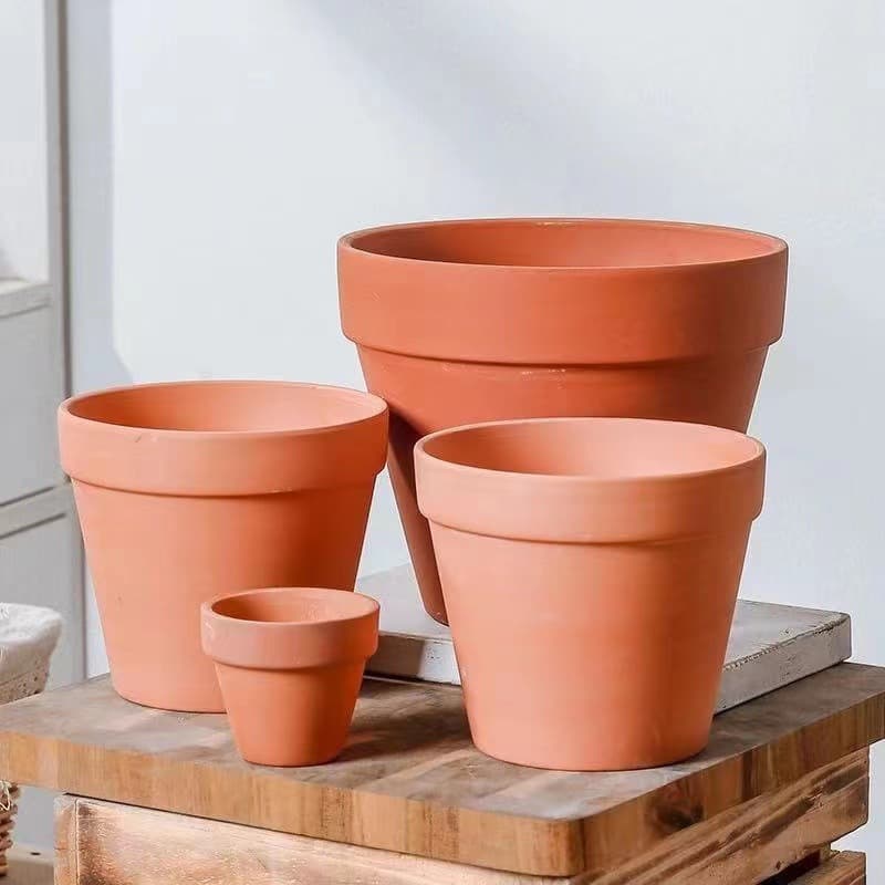 Red pottery flower pots Ceramic flower pots water-permeable and breathable red pottery pots succulent flower pots green plant pots pottery clay flower pots