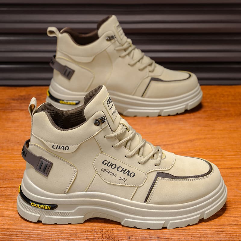 Autumn Men's Shoes New Breathable High-Top Work Boots Men's Trendy Versatile Thick Sole Anti-Slip Casual Ankle Boots Safety Shoes