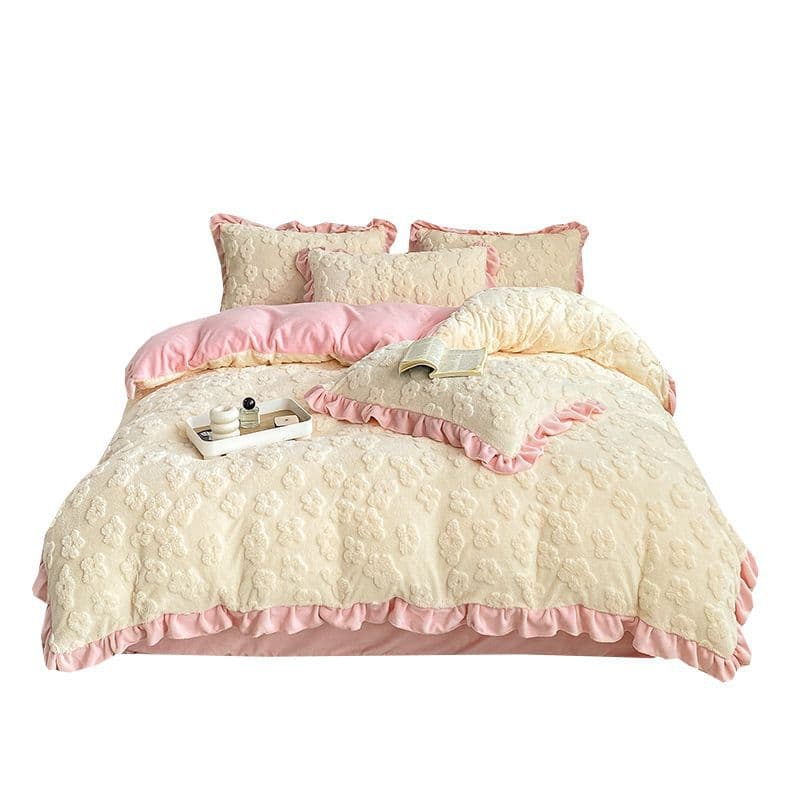 Winter thickened milk fleece four-piece set, double-sided fleece duvet cover three-piece set, warm sheet coral bedding Class A factory