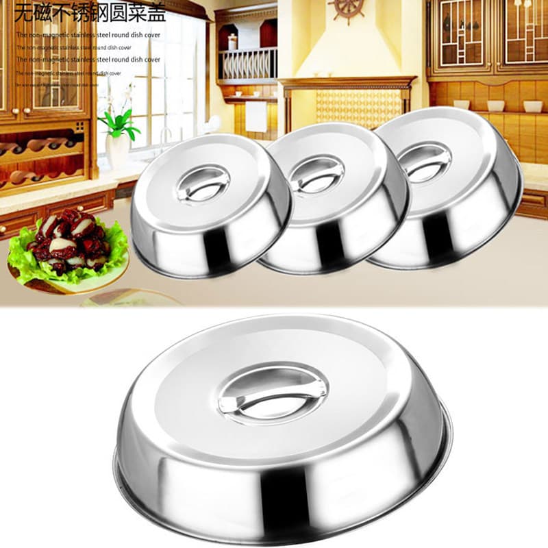 Stainless Steel Round Lid for BBQ Pot Pan Plate Cover Heating Fresh-Keeping Lid Food Cover